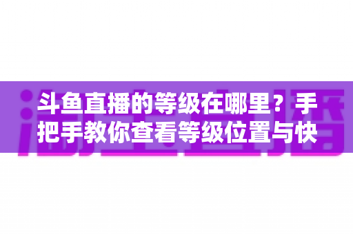 斗鱼直播的等级在哪里？手把手教你查看等级位置与快速升级全攻略