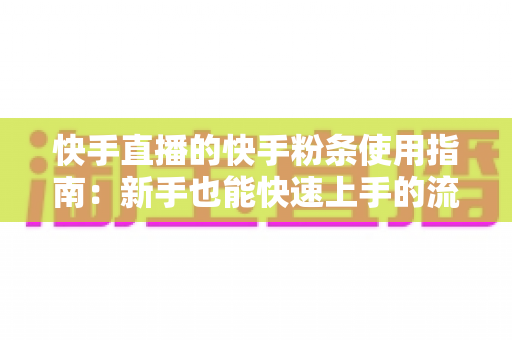 快手直播的快手粉条使用指南：新手也能快速上手的流量增长实战手册