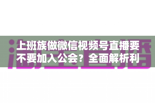 上班族做微信视频号直播要不要加入公会？全面解析利弊与避坑指南